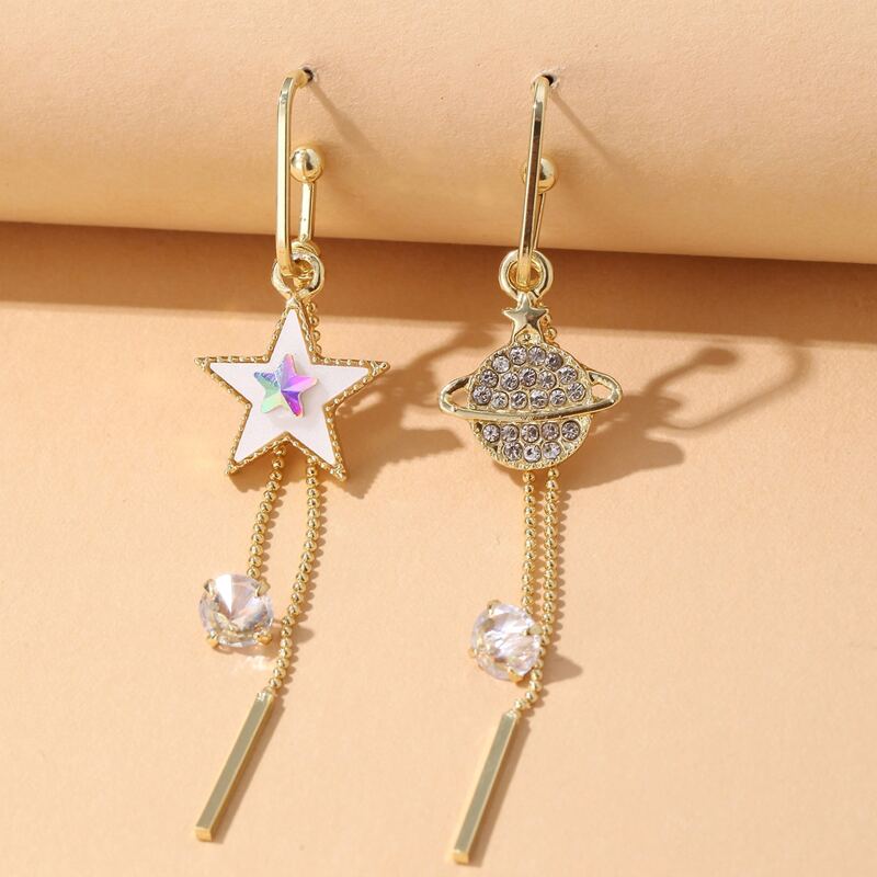 

Star & Planet Design Drop Earrings, Gold
