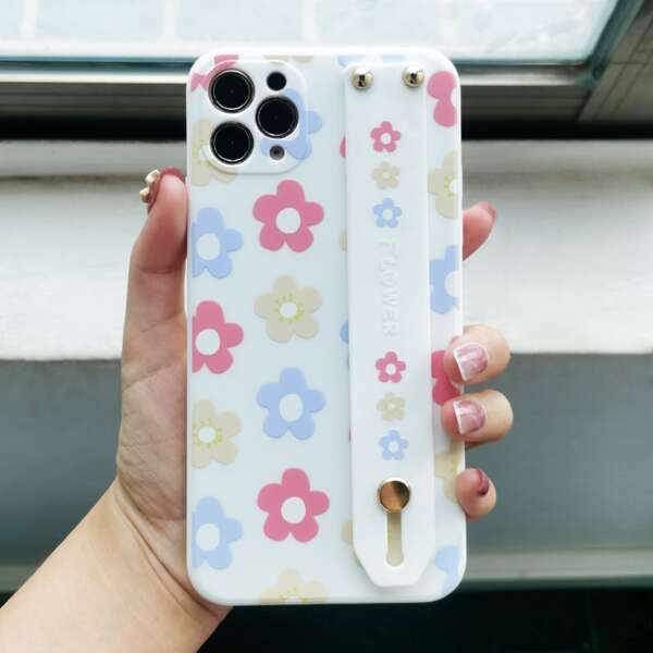 

Flower Pattern Phone Case With Wristband, Multicolor