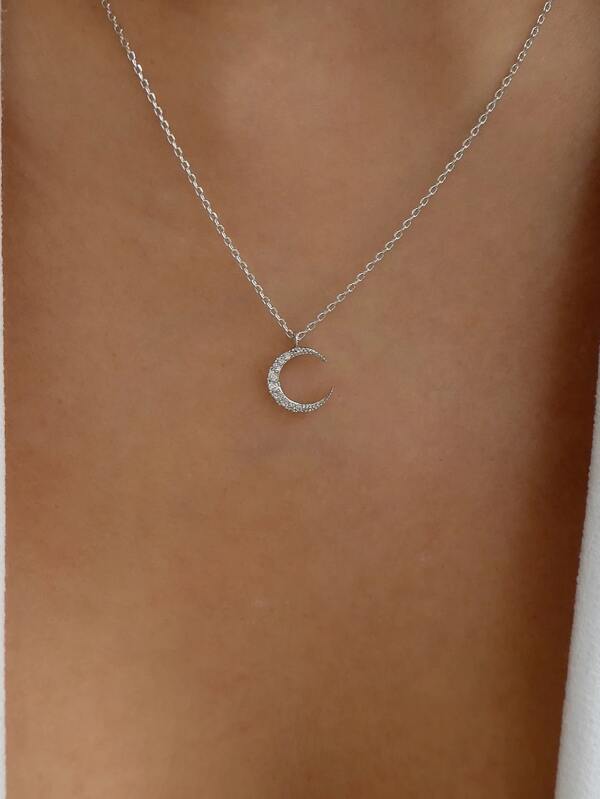 Colar de pendente de lua de strass