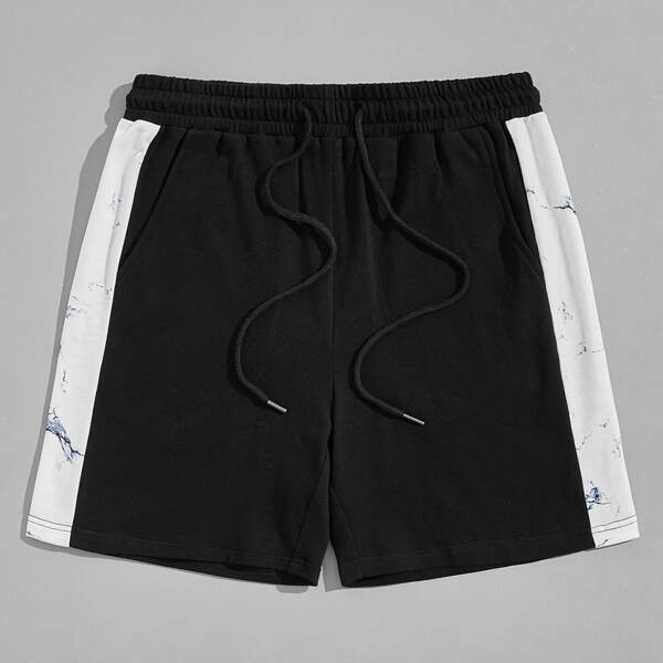 

Men Contrast Side Seam Drawstring Shorts, Black