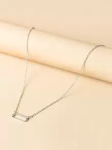 Rhinestone Oval Decor Necklace - Silver - View 2