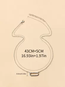 Rhinestone Oval Decor Necklace - Silver - View 3