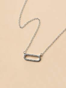 Rhinestone Oval Decor Necklace - Silver - View 4