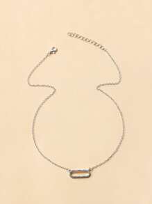 Rhinestone Oval Decor Necklace - Silver - View 5