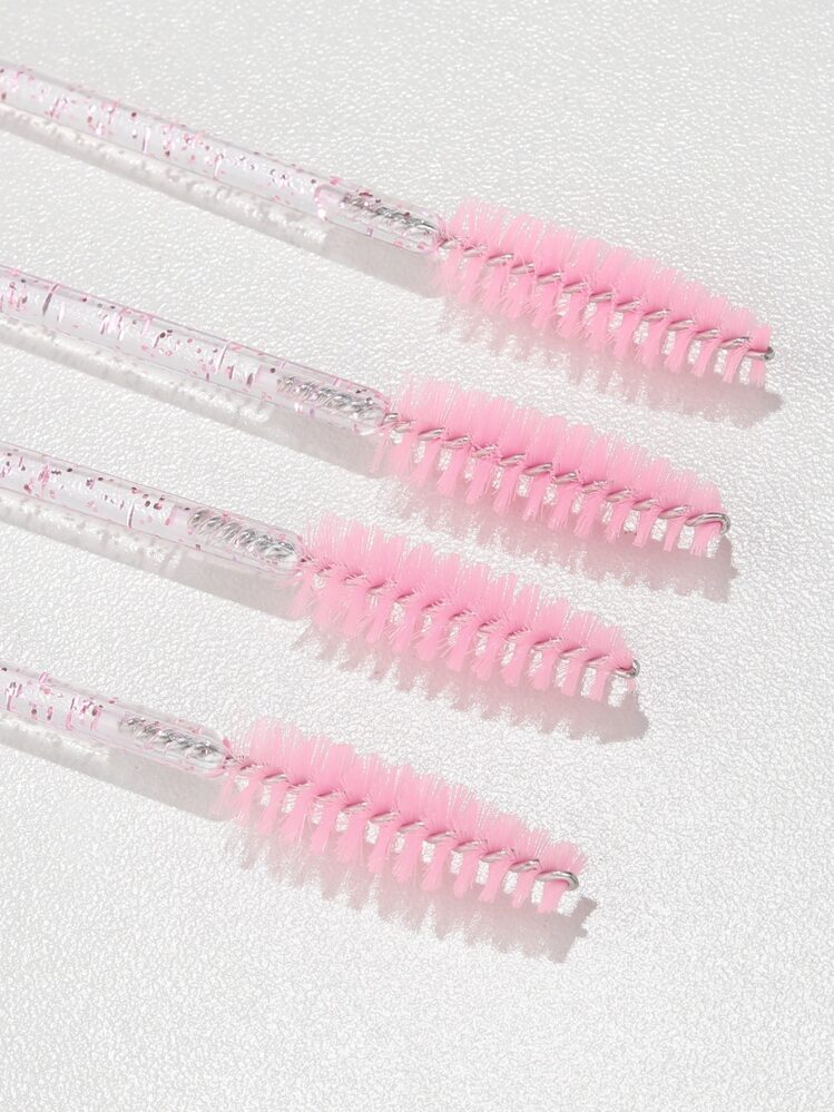 RANCAI 50pcs Disposable Crystal Eyelash Brush Mascara Brushes Wands For Eye Lash Extension, Eyebrow And Makeup Brush For Eyelash Extension Supplies - Pink - View 3