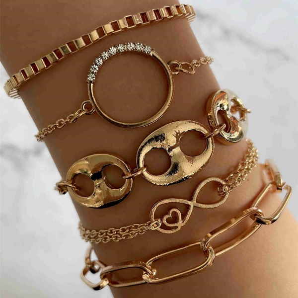 

5pcs Rhinestone Detail Bracelet, Gold