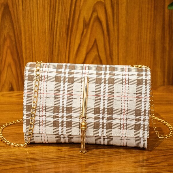 

Striped Pattern Tassel Decor Crossbody Bag, Multicolor