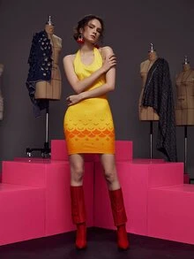 Qian Shi Đầm Lộ Lưng Đồ họa Gợi cảm - Nhiều màu - Xem 3