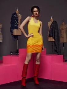 Qian Shi Đầm Lộ Lưng Đồ họa Gợi cảm - Nhiều màu - Xem 4