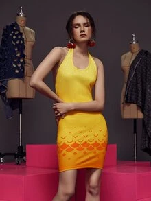 Qian Shi Đầm Lộ Lưng Đồ họa Gợi cảm - Nhiều màu - Xem 6