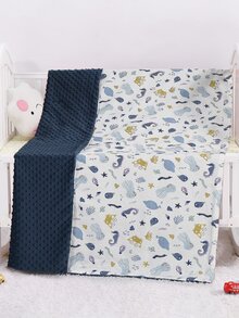 嬰兒卡通圖案毯子 - 藏蓝色 - 查看 2