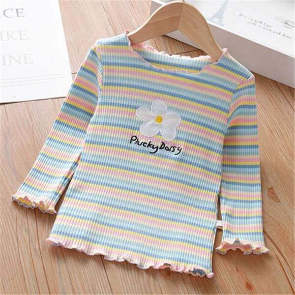 

Toddler Girls Stripe Lettuce Trim Tee, Multicolor
