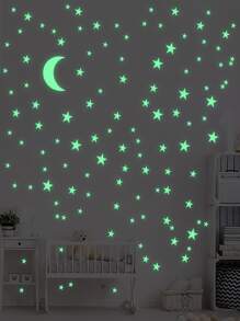 2 piezas Adhesivo fluorescente luna & en forma de estrella - Verde - Ver 1