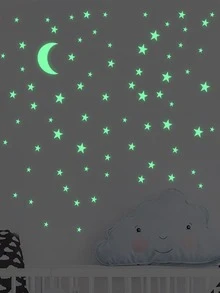 2 piezas Adhesivo fluorescente luna & en forma de estrella - Verde - Ver 2