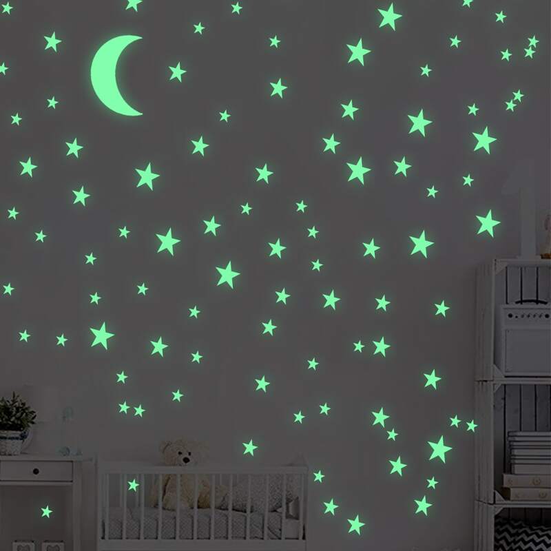 

2pcs Moon & Star Shaped Glow Sticker, Green