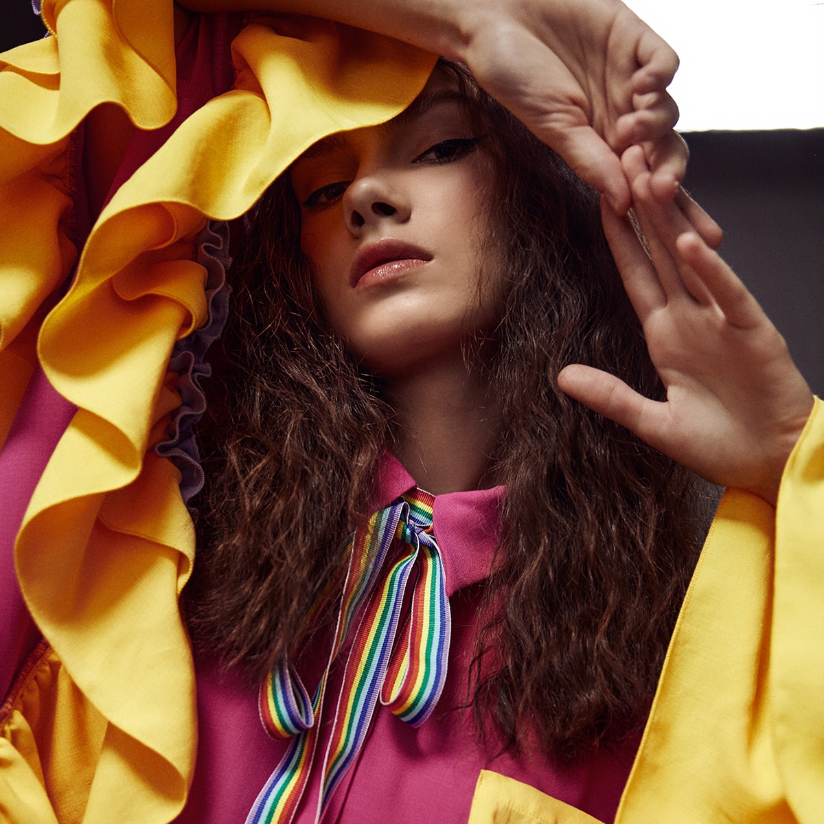 с карманом с воротником-бантом многослойные край Пончо Блуза