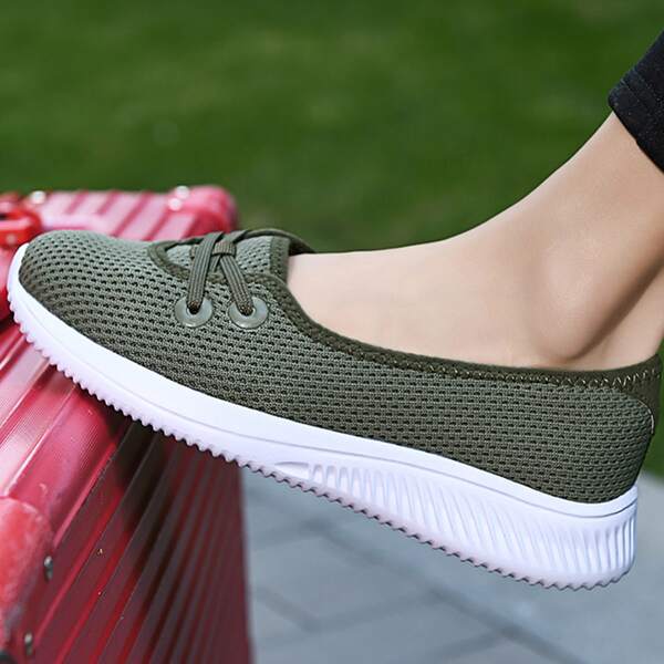 

String Detail Mesh Slip On Sneakers, Army green