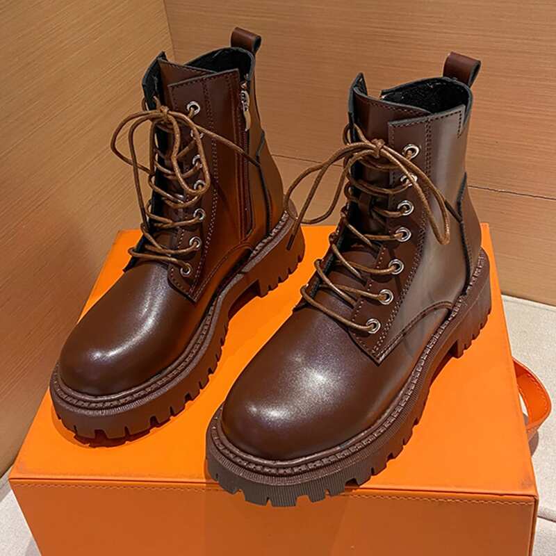 

Side Zipper Combat Boots, Brown