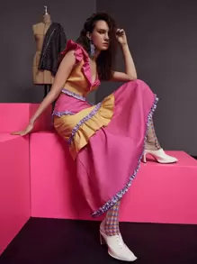 Pompi García Colour Block Frill Trim Skirt - Multicolor - View 1