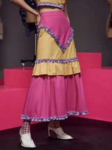 Pompi García Colour Block Frill Trim Skirt - Multicolor - View 3