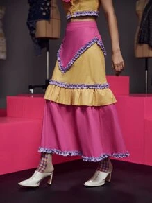 Pompi García Colour Block Frill Trim Skirt - Multicolor - View 4