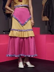 Pompi García Colour Block Frill Trim Skirt - Multicolor - View 6