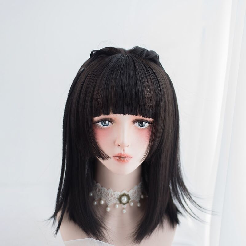 

Natural Short Straight Wig With Bangs, Black