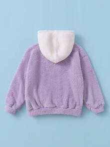 SHEIN Sudadera tipo teddy con hombros caídos y detalles de parches para niña preadolescente - Lila Púrpura - Ver 2