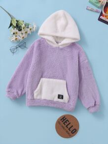 SHEIN Sudadera tipo teddy con hombros caídos y detalles de parches para niña preadolescente - Lila Púrpura - Ver 4