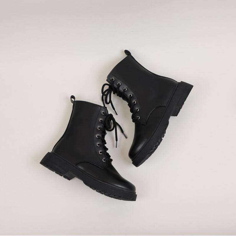 

Minimalist Lace-up Front Combat Boots, Black
