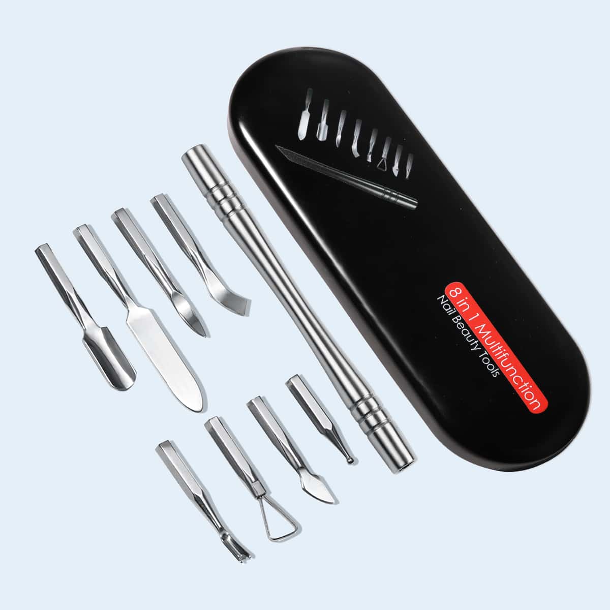 

8pcs Dead Skin Push Set With 1pc Storage Box, Silver