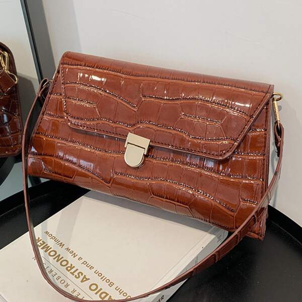 

Croc Decor Chain Shoulder Bag, Brown