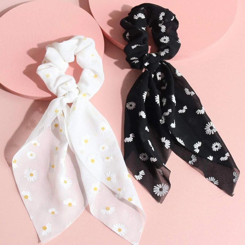 

2pcs Daisy Pattern Scrunchie Scarf, Multicolor