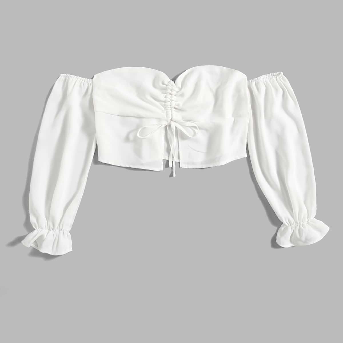 

Off The Shoulder Ruched Crop Top, White
