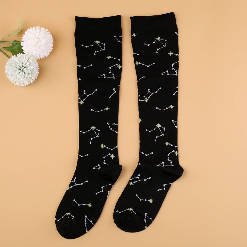 

Constellation Pattern Over The Calf Socks, Black