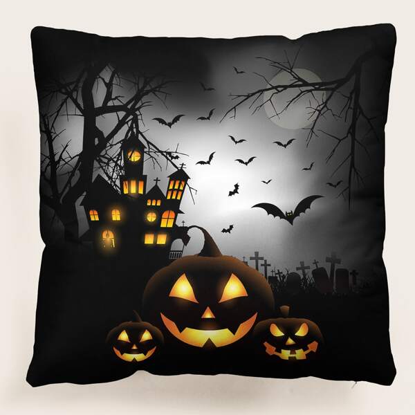 

Halloween Castle Print Cushion Cover Without Filler, Multicolor
