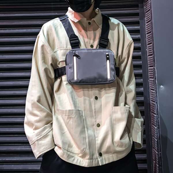 

Men Zip Front Chest Bag, Grey