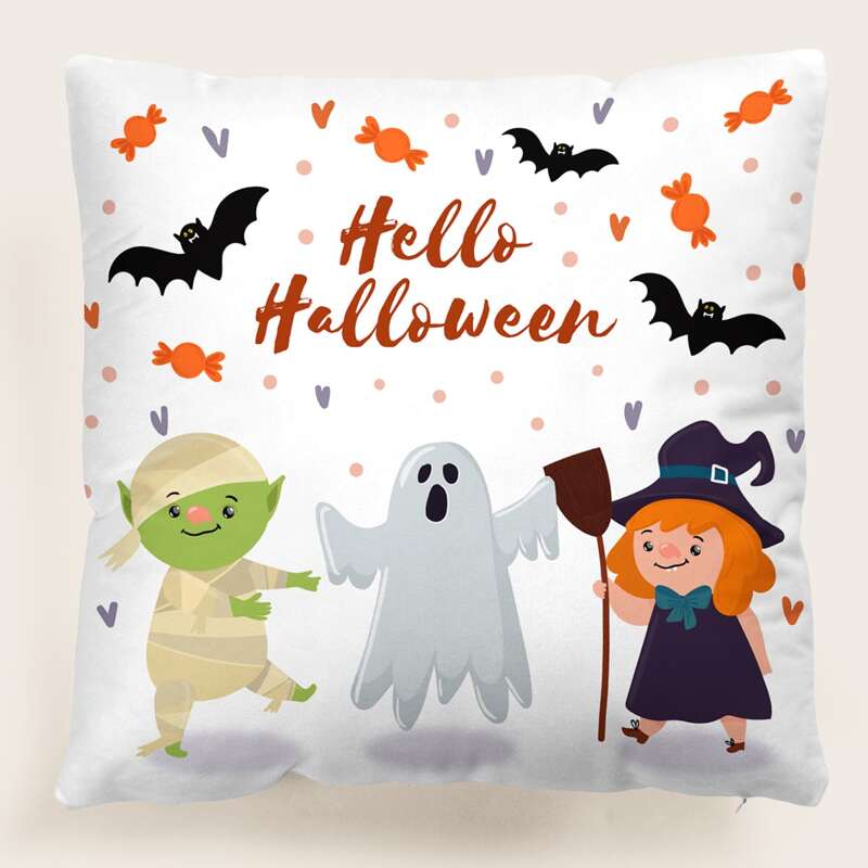 

Halloween Cartoon Graphic Cushion Cover Without Filler, Multicolor