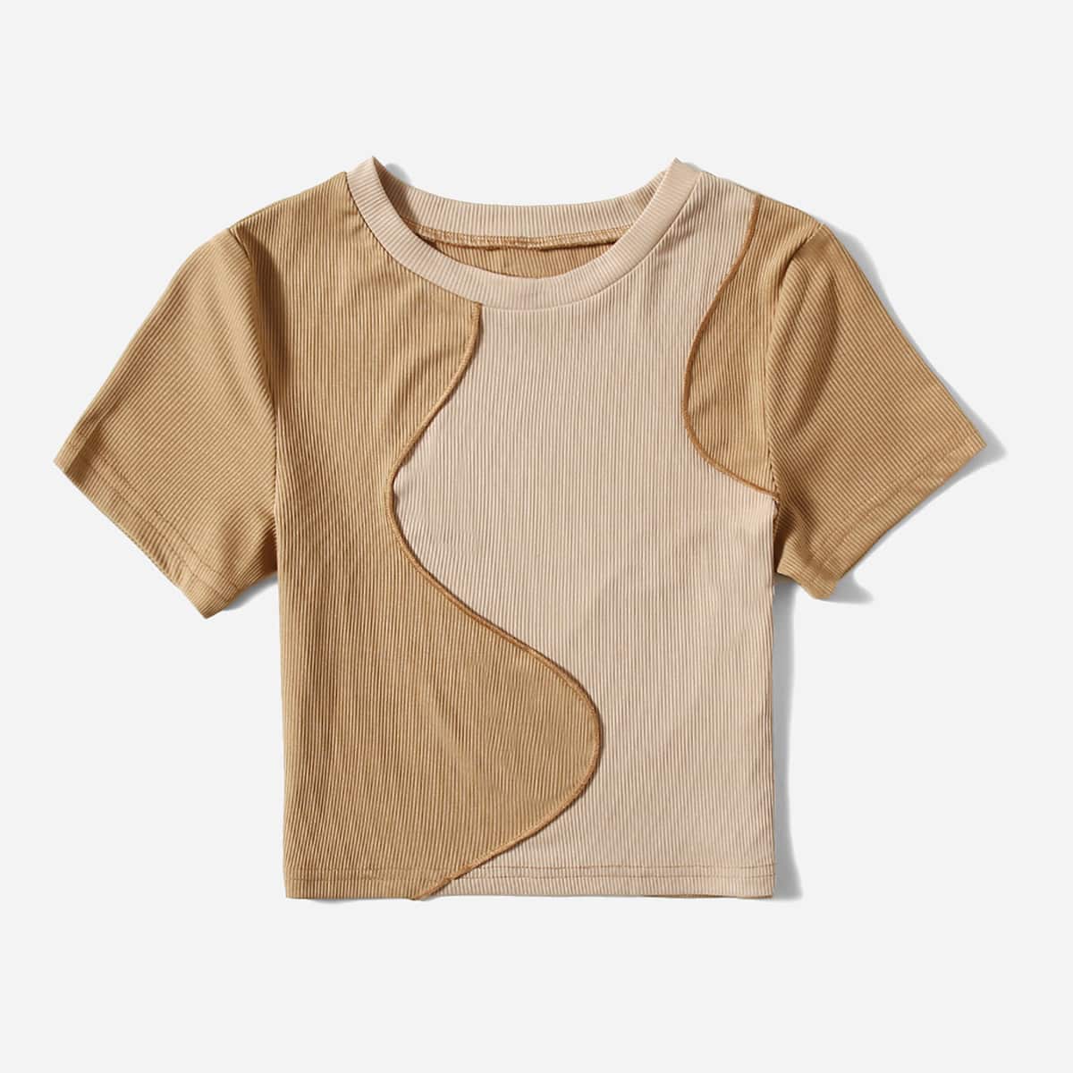 

Colorblock Stitching Trim Rib-Knit Tee, Multicolor