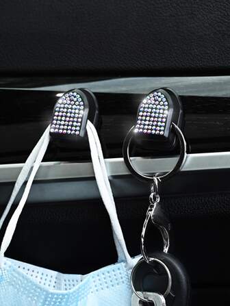 2pcs Rhinestone Decor Car Hook