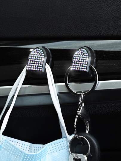 2 piezas Gancho con diseño de diamante de imitación de coche