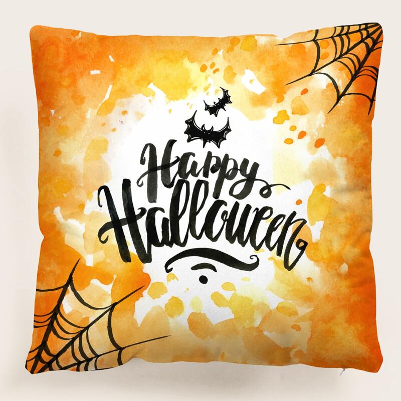 

Halloween Slogan Graphic Cushion Cover Without Filler, Multicolor