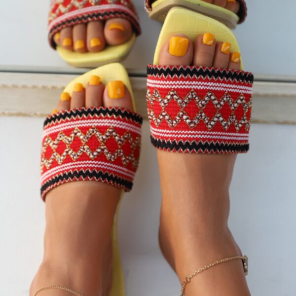 

Folk-custom Canvas Strap Mules, Red