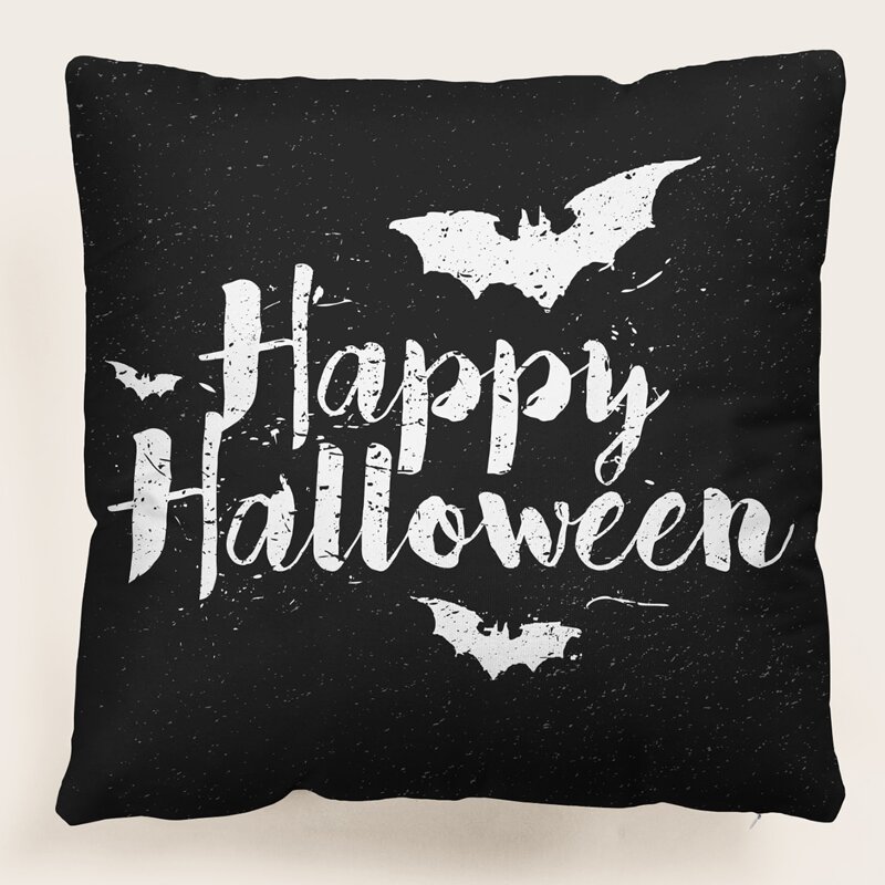 

Halloween Slogan Graphic Cushion Cover Without Filler, Multicolor