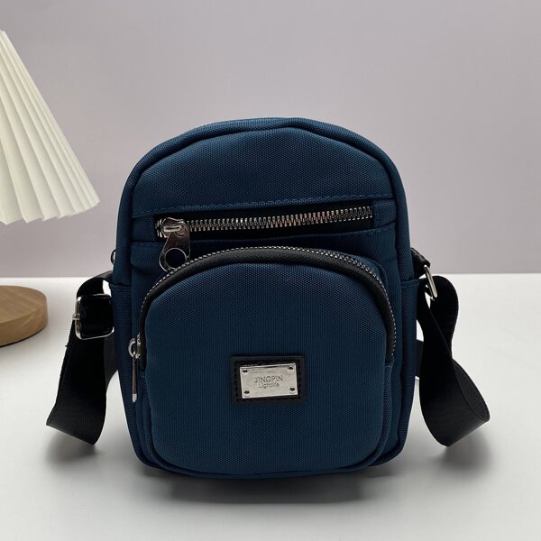 

Minimalist Metal Decor Crossbody Bag, Blue
