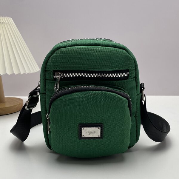 

Minimalist Metal Decor Crossbody Bag, Green