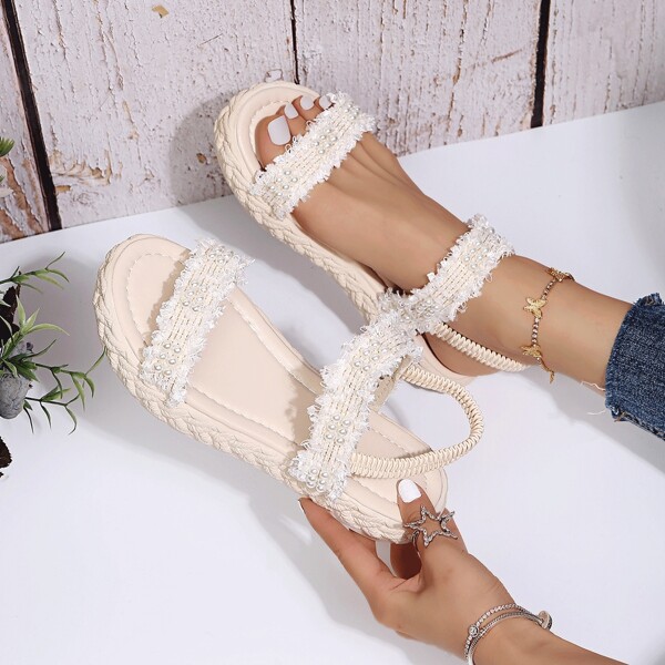

Minimalist Flat Strap Sandals, Beige