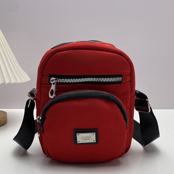 

Minimalist Metal Decor Crossbody Bag, Red