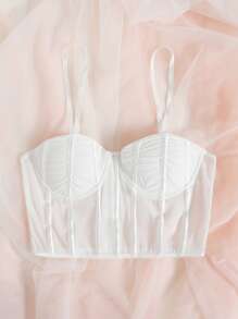 Christmas Contrast Mesh Underwire Longline Bra - White - View 7