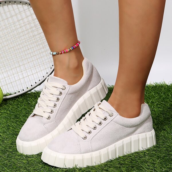 

Minimalist Lace-up Front Skate Shoes, Beige